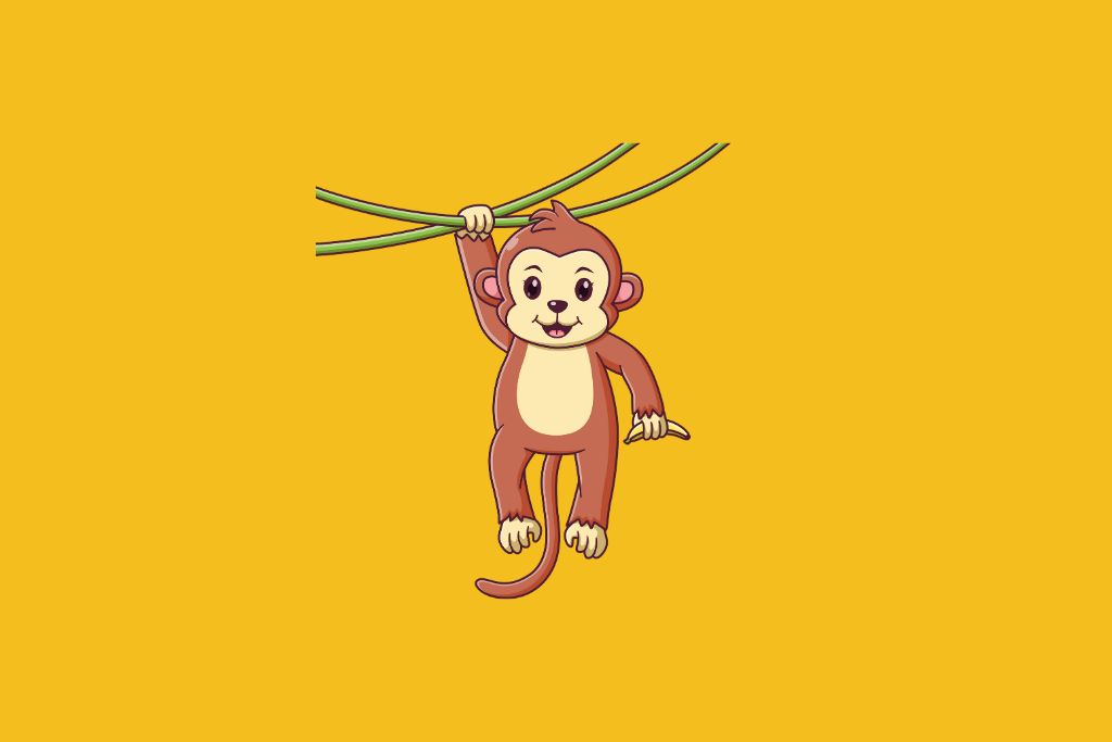 a monkey climbing with a branch of a tree