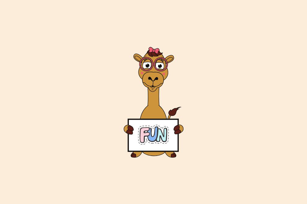 Camel holding a sign board of fun