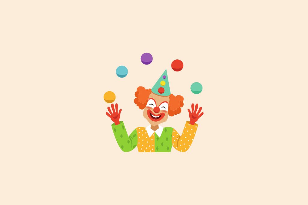 a clown showing some trick with balls