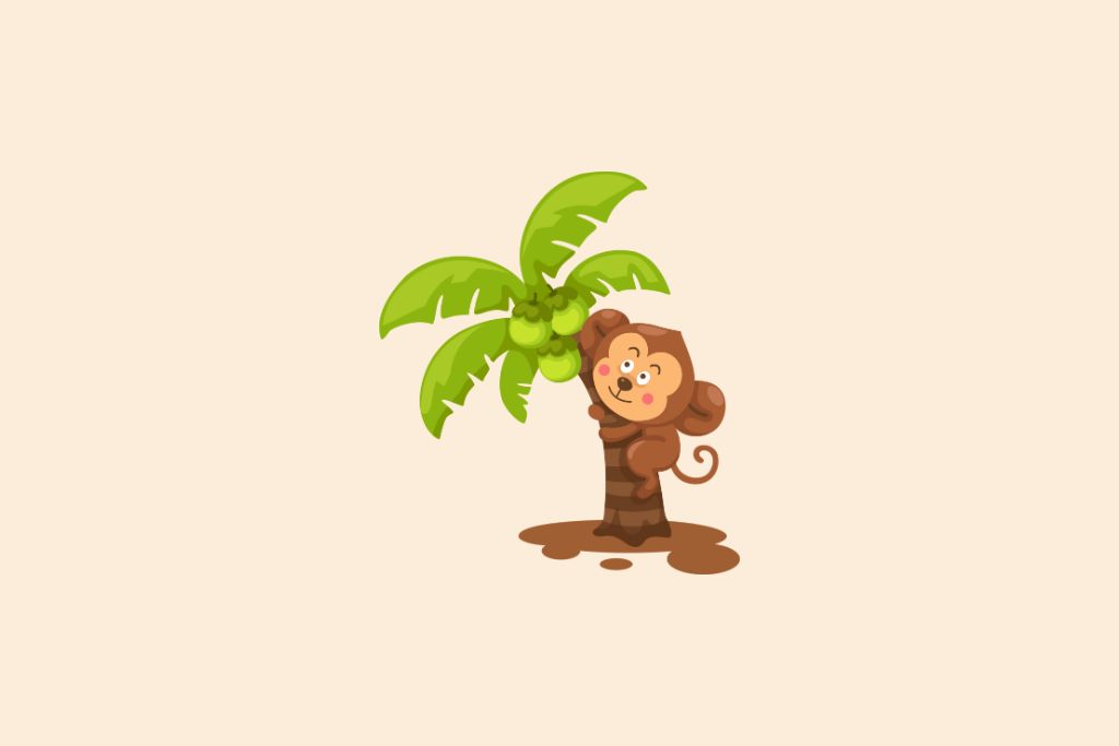 monkey climbing on a coconut tree