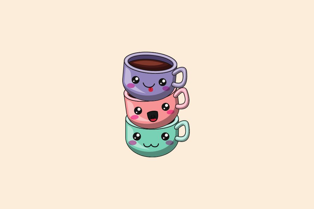 three happy coffee mugs