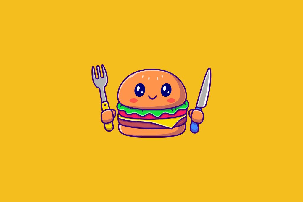 a burger holding a knife