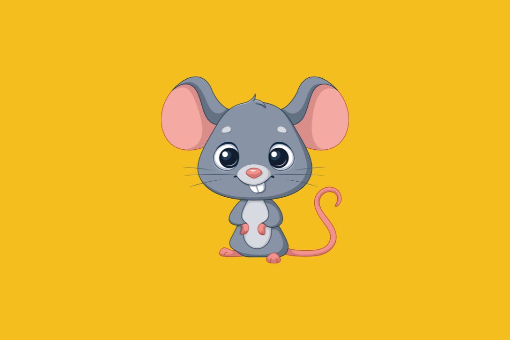 a mouse is sitting quietly with a smiling face