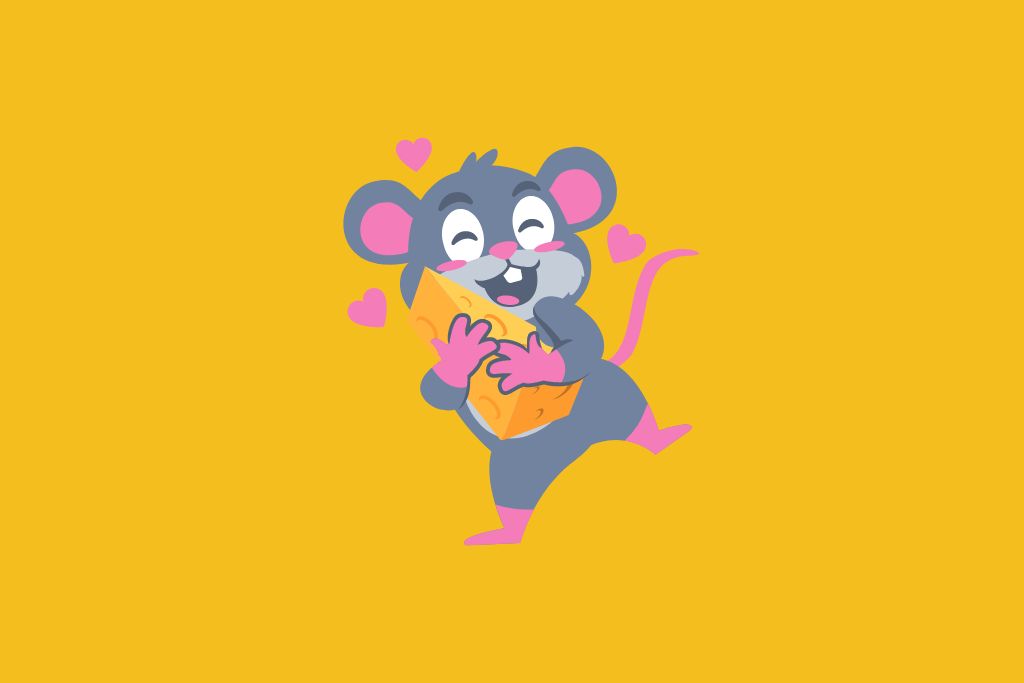 mouse holding a slice of cheese