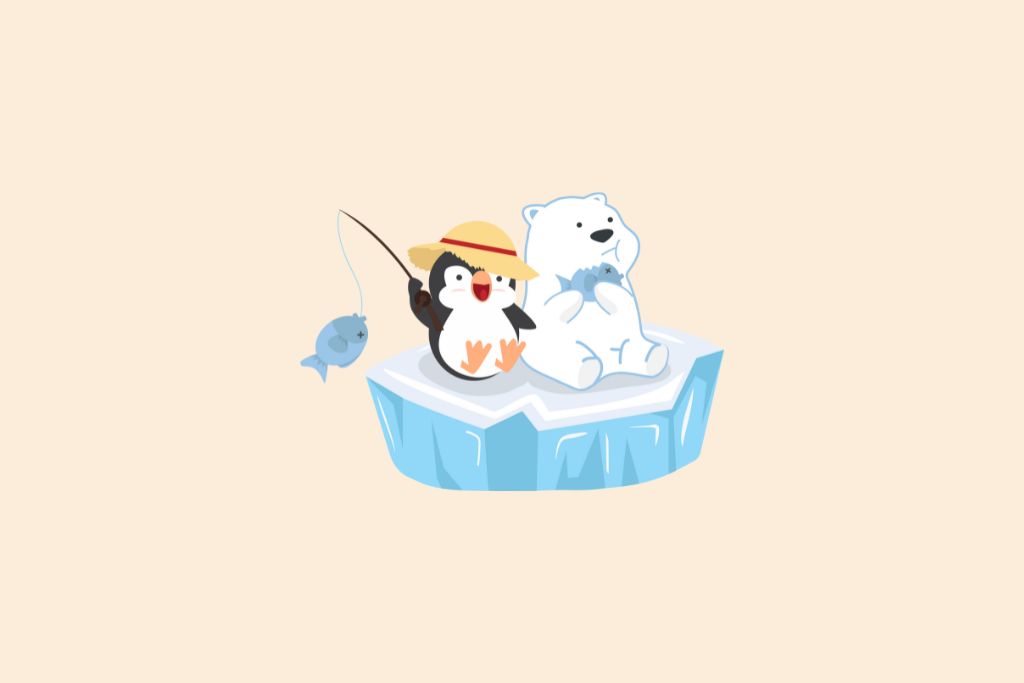 polar bear and penguin enjoying fishing