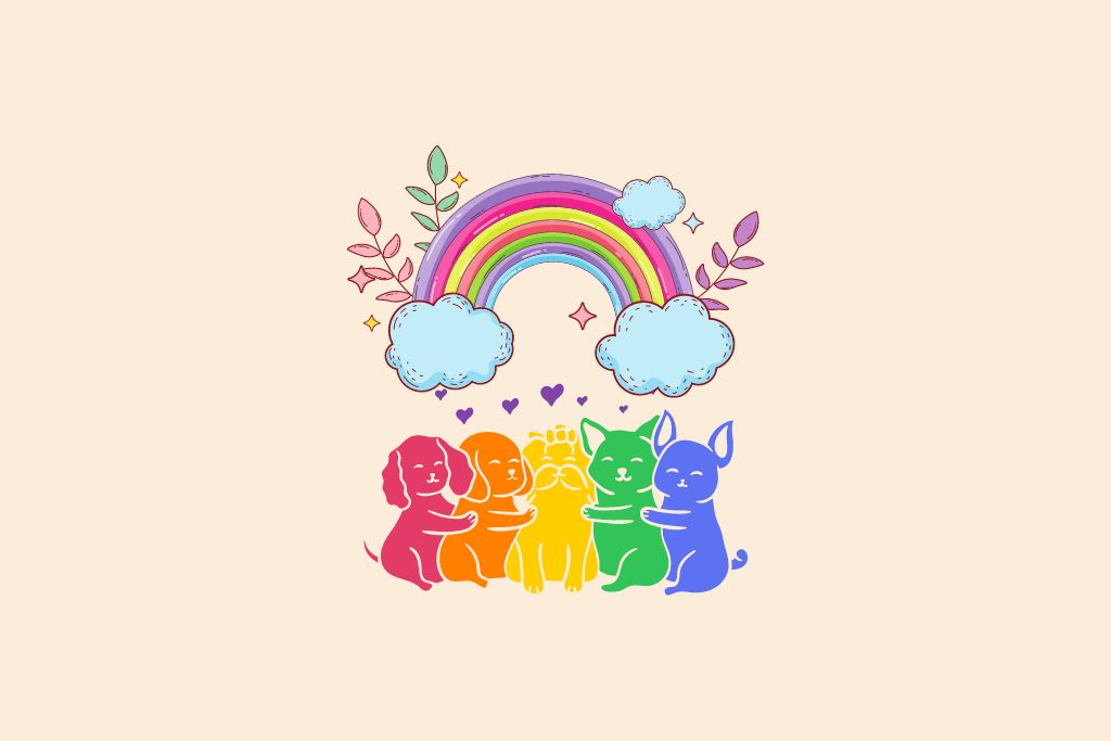 puppies enjoying rainbow 