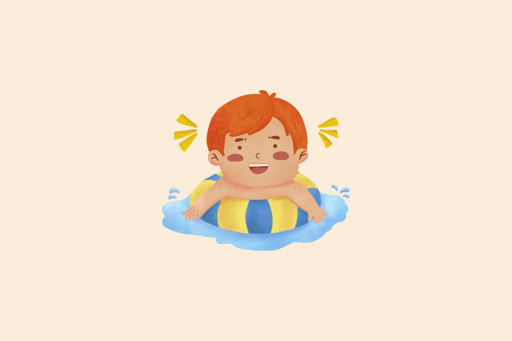a kid having fun in the swimming pool