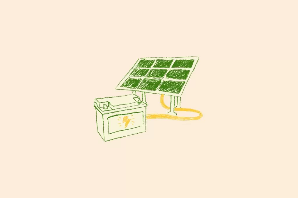 illustration of solar panel and a dc battery