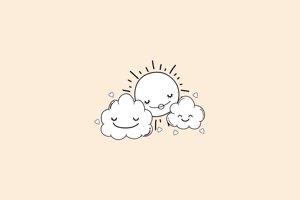 three small smiling clouds