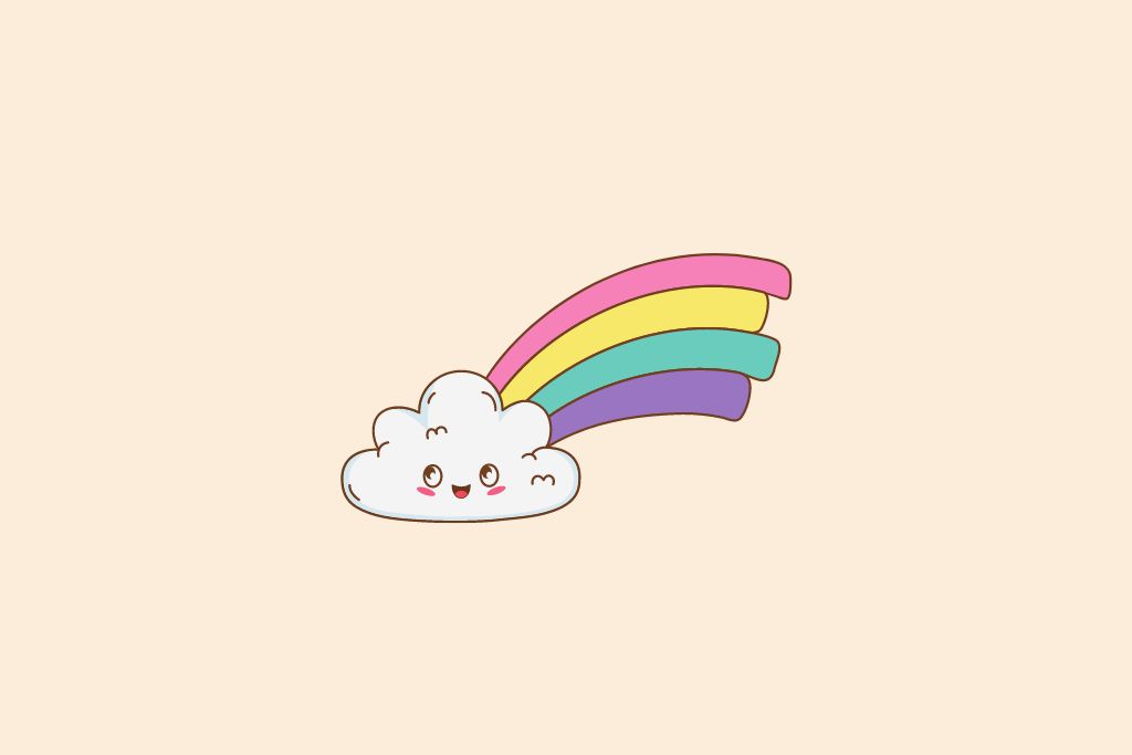 a happy cloud and a beautiful rainbow